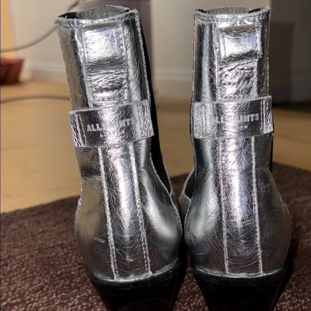 All Saints Metallic Silver and Gold Ankle Booties with Sleek Silhouette - Picture 3 of 6